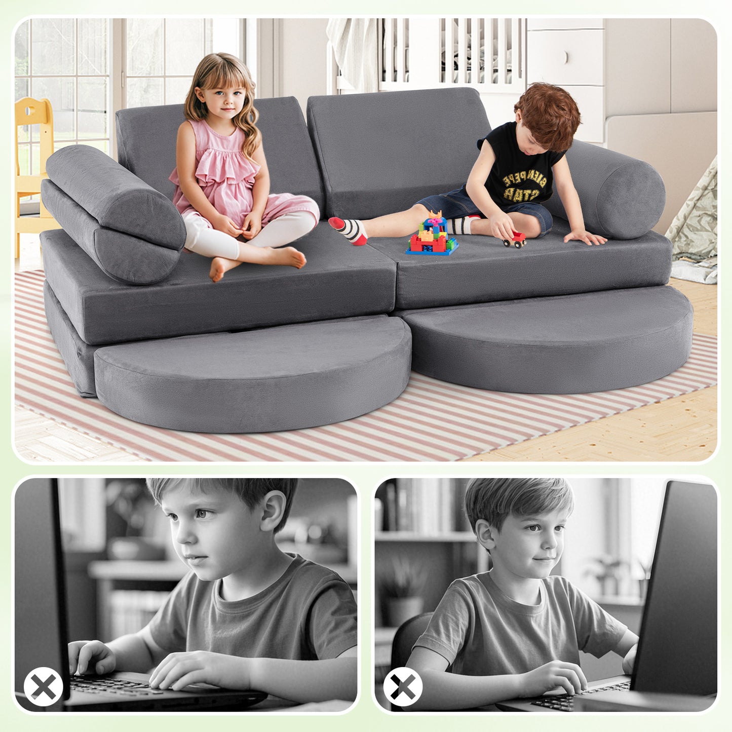 Convertible Modular Kids Play Couch, 13 Pieces, Gray Kids Chairs & Seating at Gallery Canada