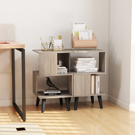 3-Tier Geometric Bookshelf Set Of 2, Open Storage Shelves, Gray Nightstands Gray at Gallery Canada