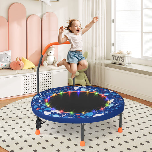 Folding Mini Trampoline For Kids, With Lights, Navy