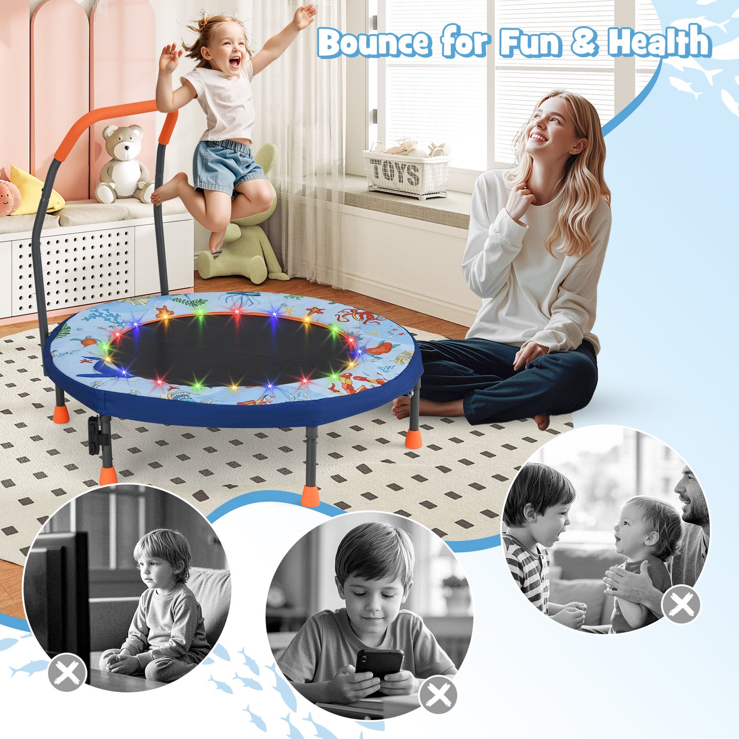 Folding Mini Trampoline With Lights, Kids Rebounder, Blue Trampolines at Gallery Canada