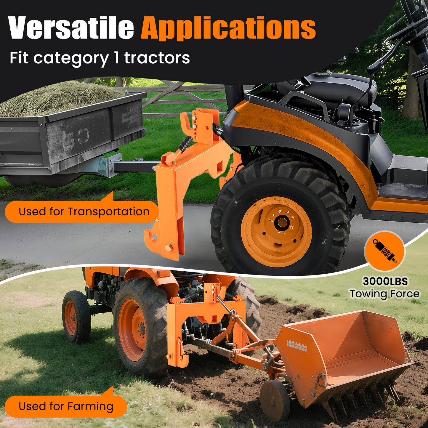 3-Point Quick Hitch with 5 Level Adjustable Bolt for Farming, Orange Garden Tools at Gallery Canada