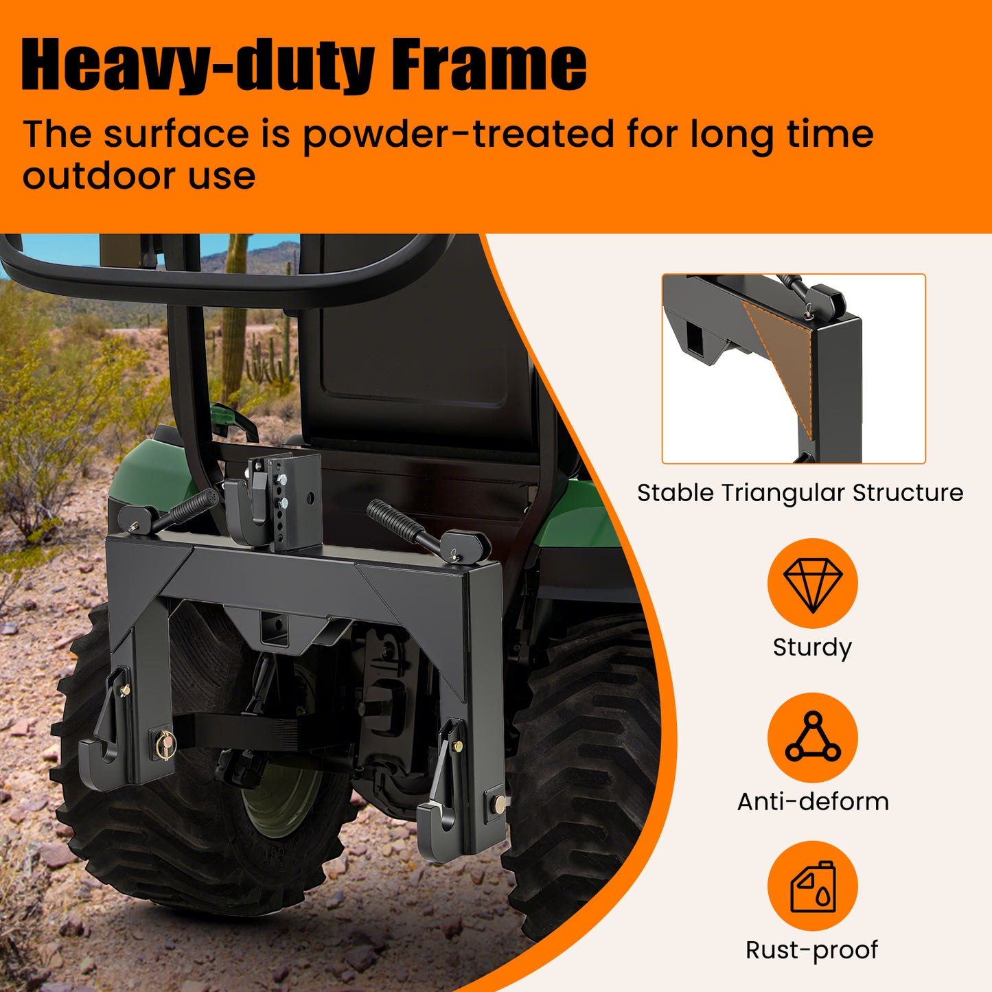 3-Point Quick Hitch, 5 Level Adjustable Bolt, Black