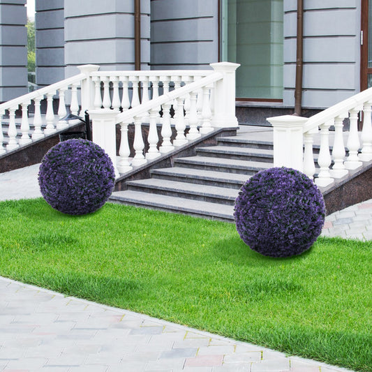15 Inch Round Artificial Boxwood Topiary Balls, Set Of 2, Purple Faux Plants Purple at Gallery Canada