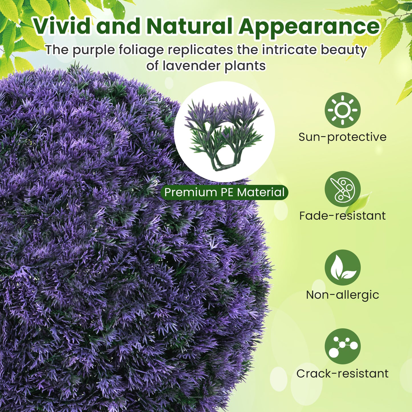 Boules de topiaire artificielles en buis de 15 pouces de diamètre, lot de 2, violet