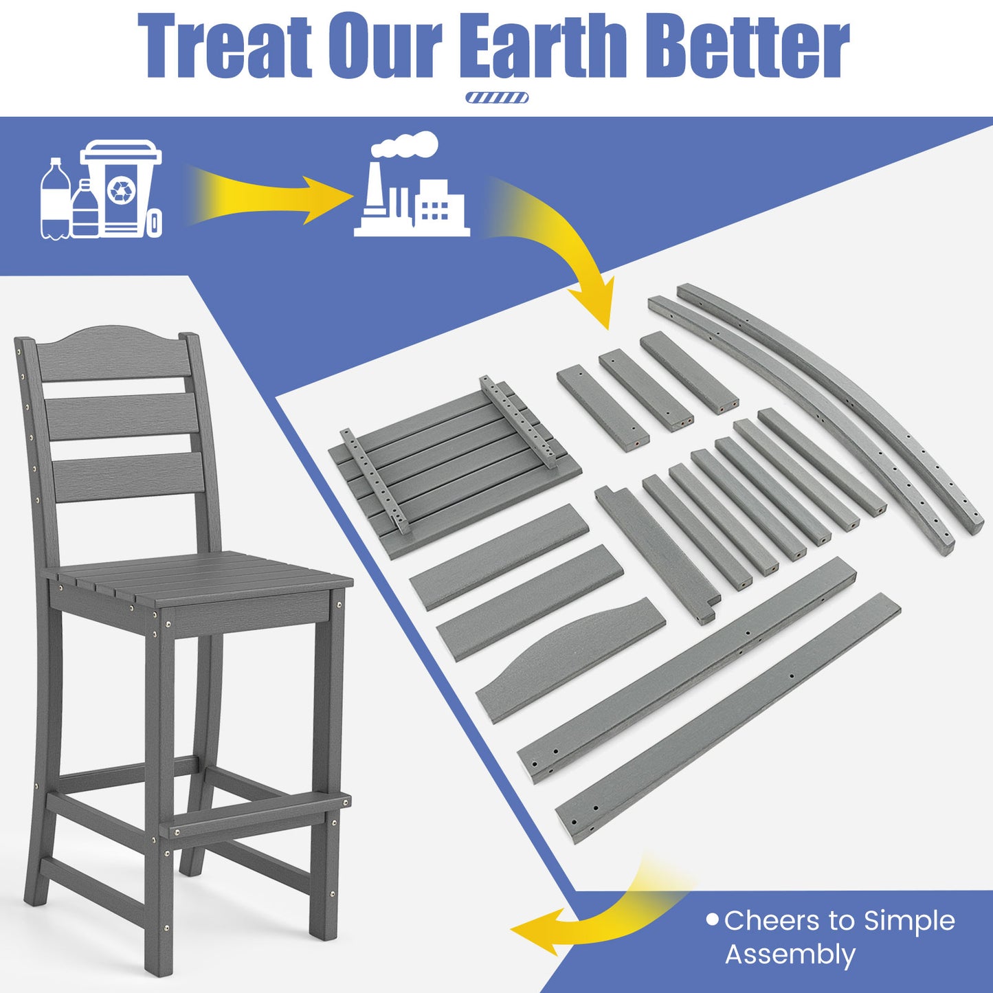 30 Inches Counter Height Bar Stool, With Backrest and Footrest, Gray Patio Bar Furniture at Gallery Canada