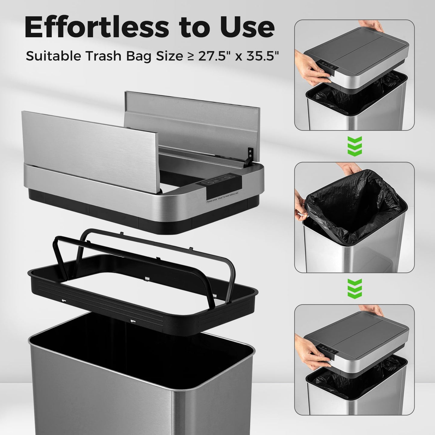 13.2 Gal Slim Kitchen Trash Can, Stainless Steel Frame, Silver Kitchen Utensils at Gallery Canada