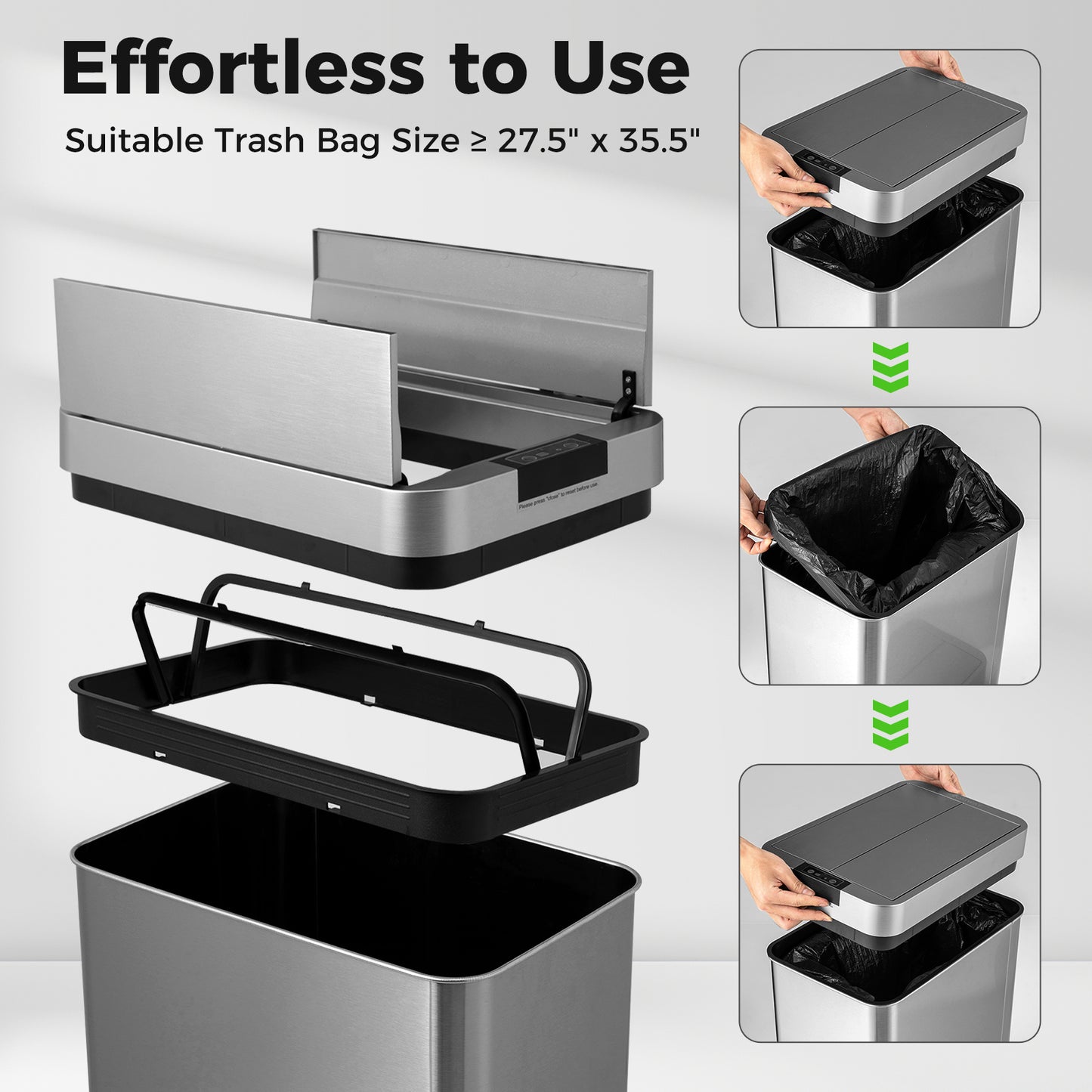 13.2 Gal Poubelle de Cuisine Fine, Cadre en Acier Inoxydable, Argent