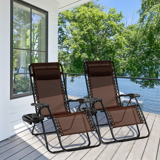 Outdoor Folding Zero Gravity Reclining Lounge Chair with Utility Tray, Brown Beach & Lawn Chairs Brown at Gallery Canada