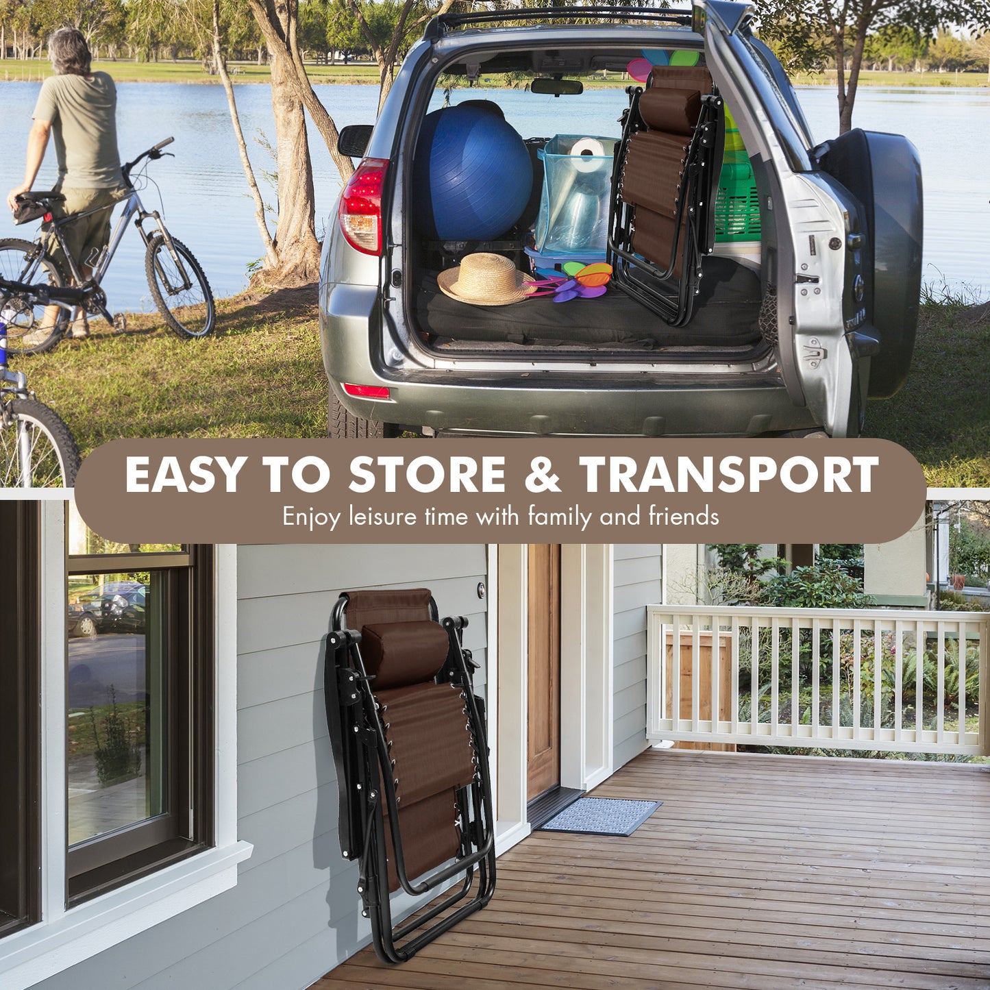 Folding Zero Gravity Reclining Lounge Chair, Brown