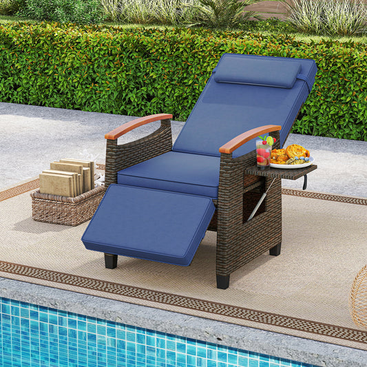 Patio Wicker Recliner Chair, Adjustable Backrest, Navy Outdoor Chaise Lounges Navy at Gallery Canada