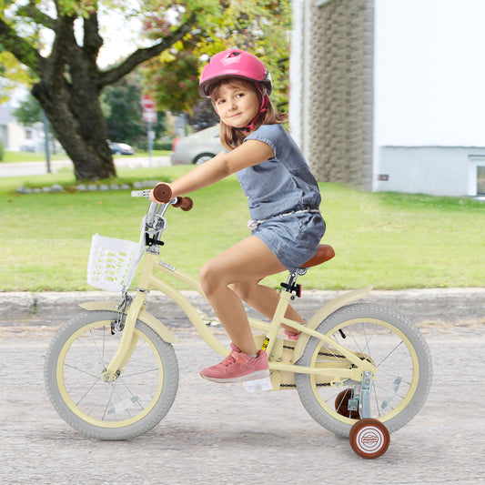 14/16/18 Inch Kids Bike, Adjustable, Training Wheels, Ages 3-8, 16 Inches, Beige Kids Bike Beige at Gallery Canada