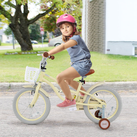 14/16/18 Inch Kids Bike, Adjustable, Training Wheels, Ages 3-8, 16 Inches, Beige Kids Bike Beige at Gallery Canada