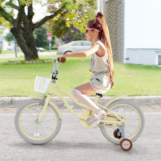 14/16/18 Inch Kids Bike Adjustable with Training Wheels Ages 3-8 Years Olds-18 inches, Beige Kids Bike Beige at Gallery Canada