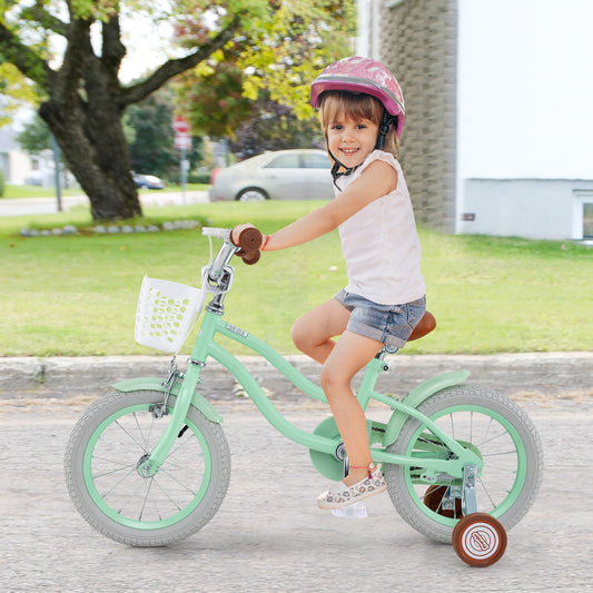 14 Inch Kids Bike, Adjustable Seat, Bell, 3-8 Years, Green Kids Bike Green at Gallery Canada
