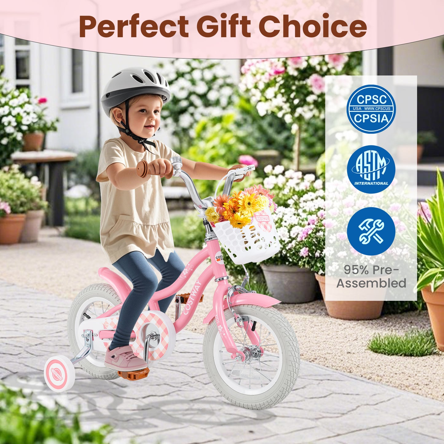 18 Inch Kids Bike With Training Wheels, Basket, Peach Kids Bike at Gallery Canada