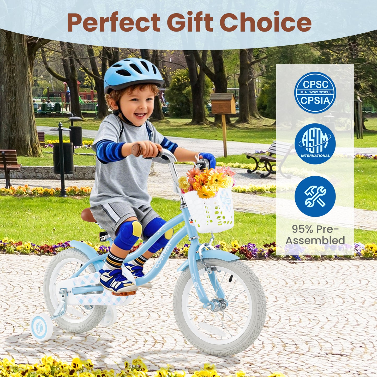 14 Inch Kids Bike, Adjustable Handlebar Seat, Light Blue Kids Bike at Gallery Canada
