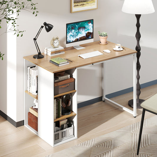 45 Inch Computer Desk with 5 Storage Compartments and Metal Frame, Natural Computer Desks Natural at Gallery Canada
