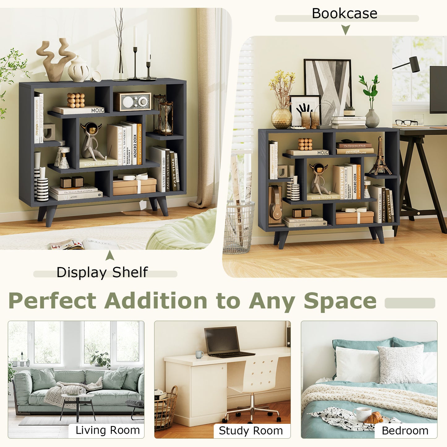 Geometric Bookcase with Anti-Tipping Kit and Storage Shelving Unit, Black Bookcases at Gallery Canada