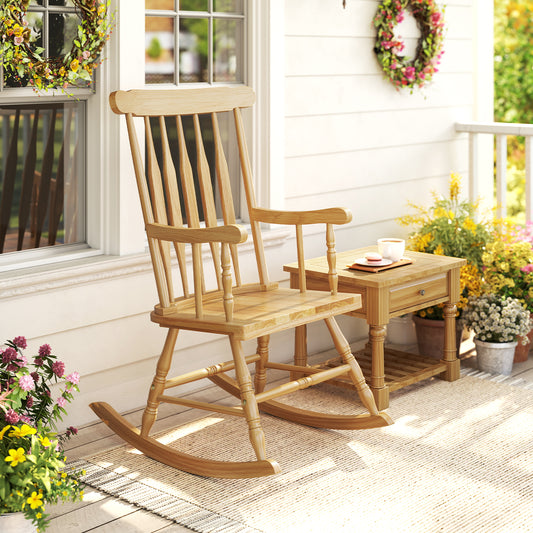 Solid Wood Porch Glossy Finish Rocking Chair, Natural Patio Rocking Chairs & Gliders Natural at Gallery Canada