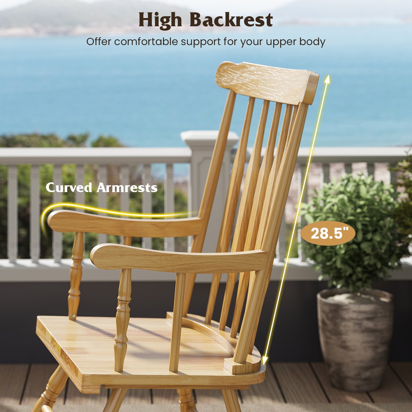 Solid Wood Porch Rocking Chair, Glossy Finish, Natural Patio Rocking Chairs & Gliders at Gallery Canada