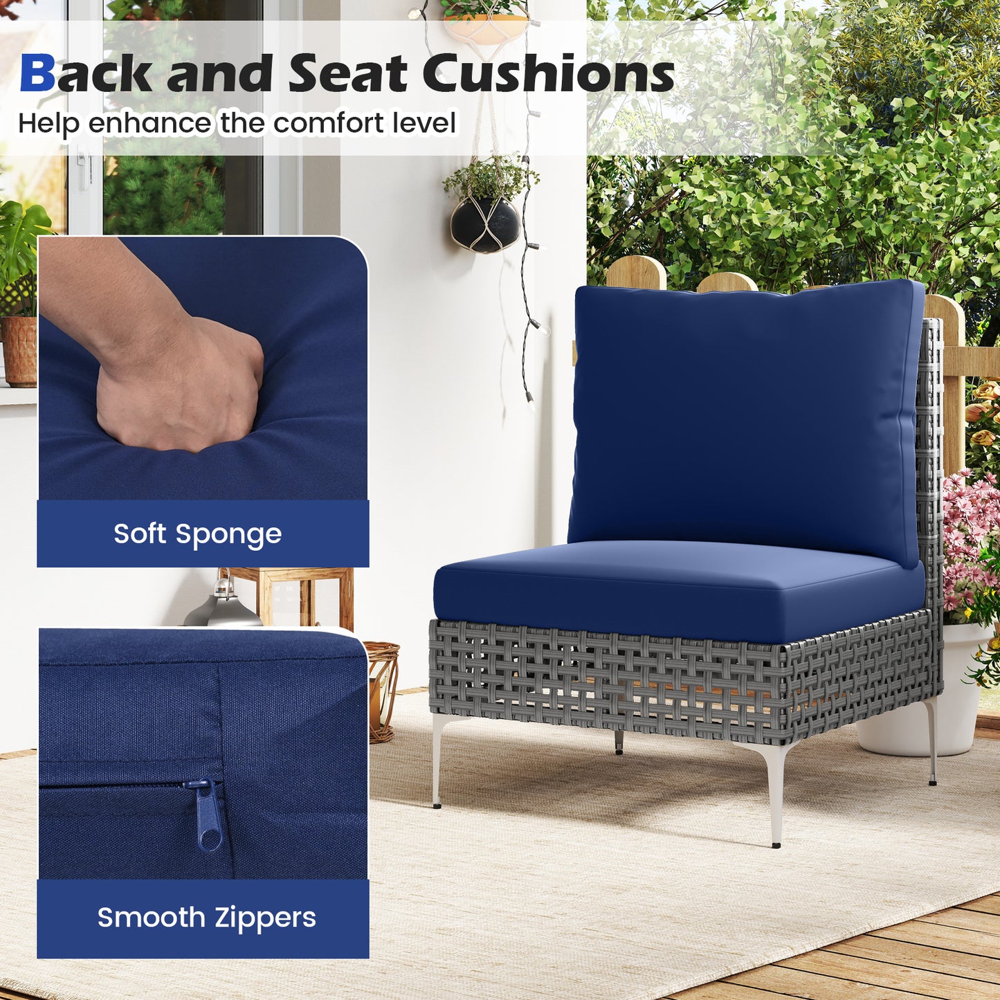 3-Piece Rattan Conversation Set, With Glass Coffee Table, Navy Patio Conversation Sets at Gallery Canada