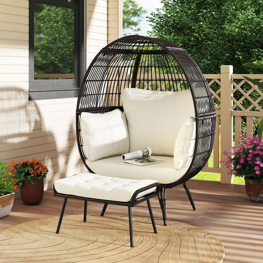 Oversized Egg Chair With Ottoman, White Outdoor Chaise Lounges White at Gallery Canada