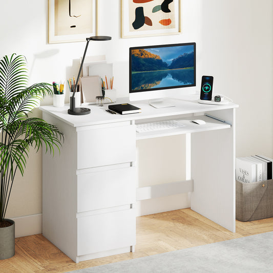 Computer Desk With Power Outlet, Keyboard Tray, 3 Drawers, White Computer Desks White at Gallery Canada
