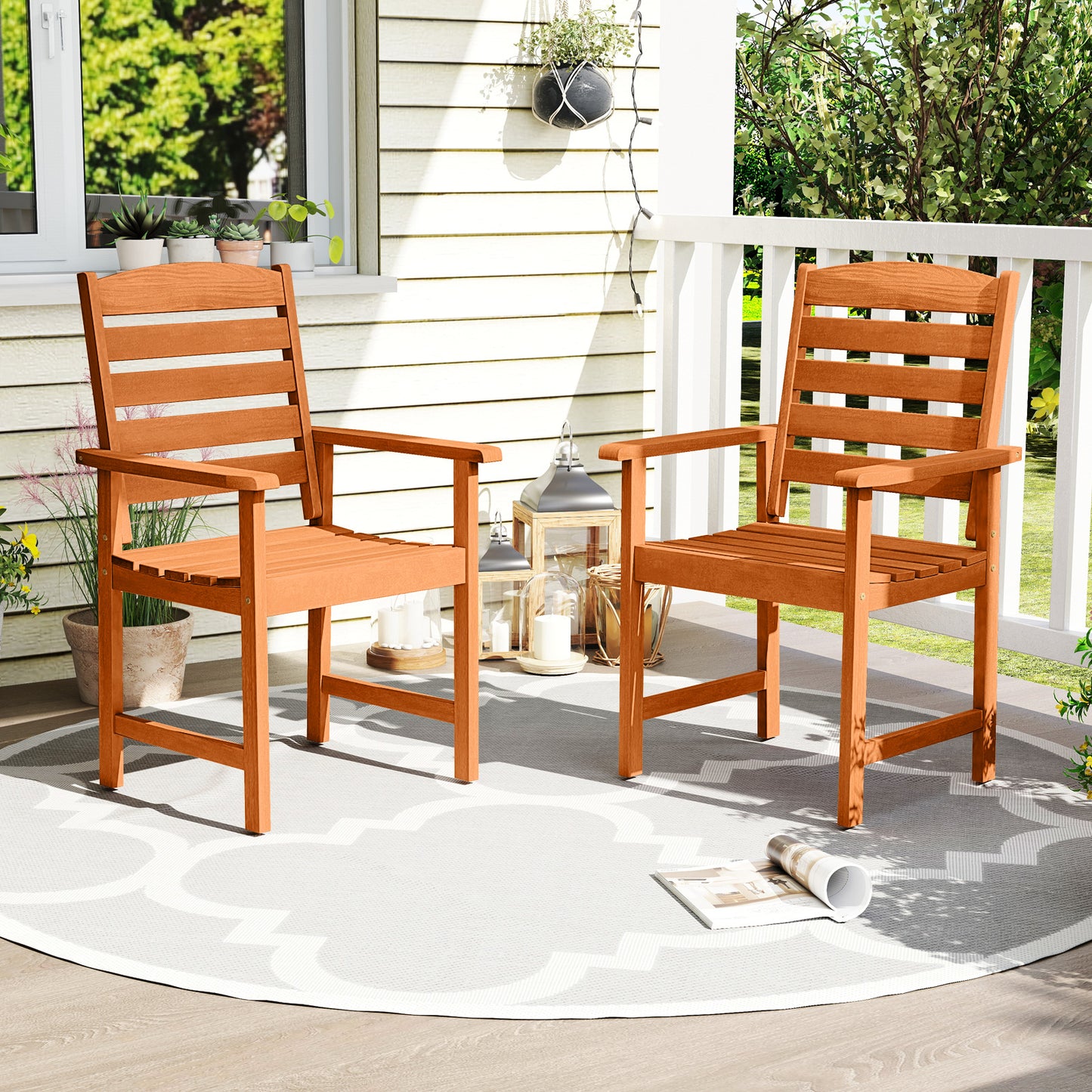 Outdoor Wooden Dining Chairs with Inclined Backrests and Slatted Seats, Natural Patio Dining Chairs at Gallery Canada