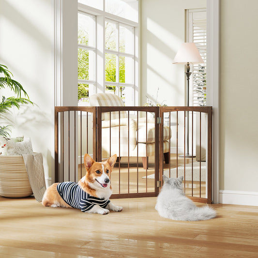 30 Inch Tall Wooden Pet Fence, For Cats And Dogs, Brown Pet Gate Brown at Gallery Canada
