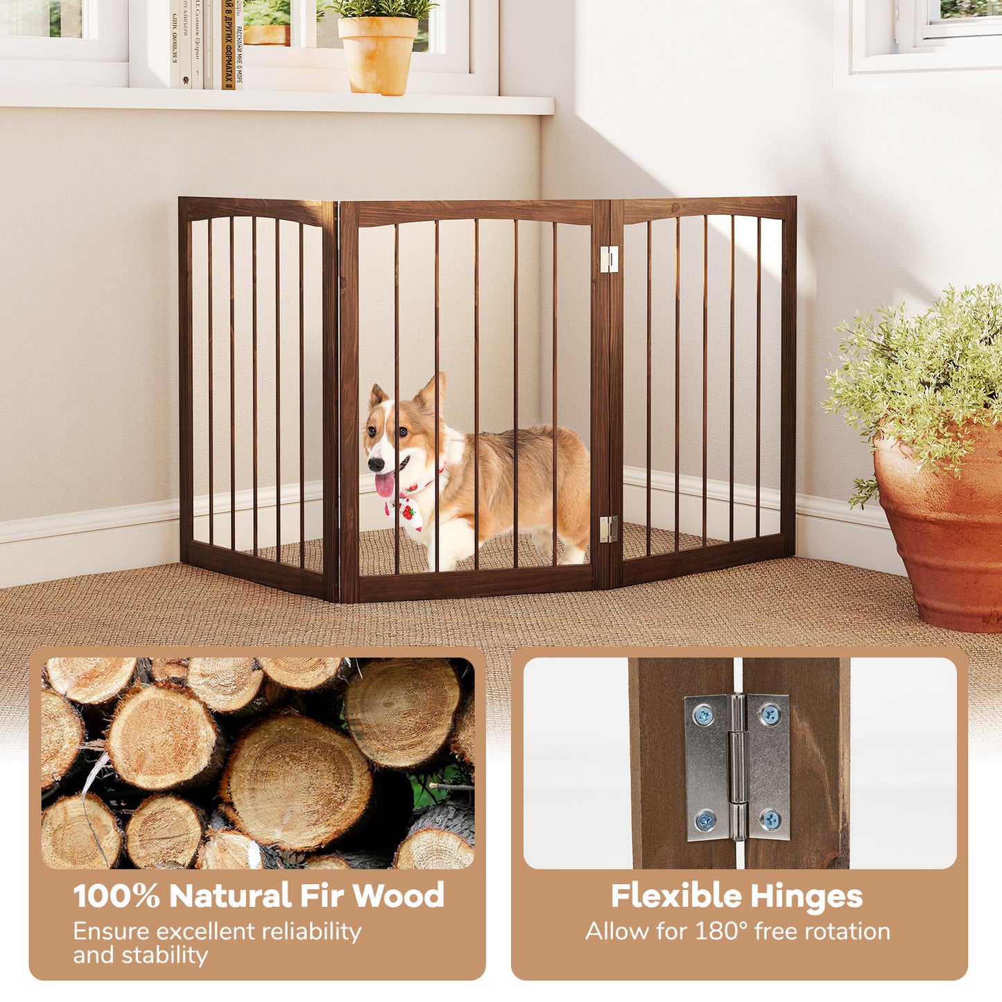 30 Inch Tall Wooden Pet Fence, For Cats And Dogs, Brown Pet Gate at Gallery Canada