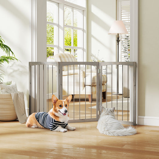 30 Inch Tall Wooden Pet Fence, For Cats And Dogs, Gray Pet Gate Gray at Gallery Canada