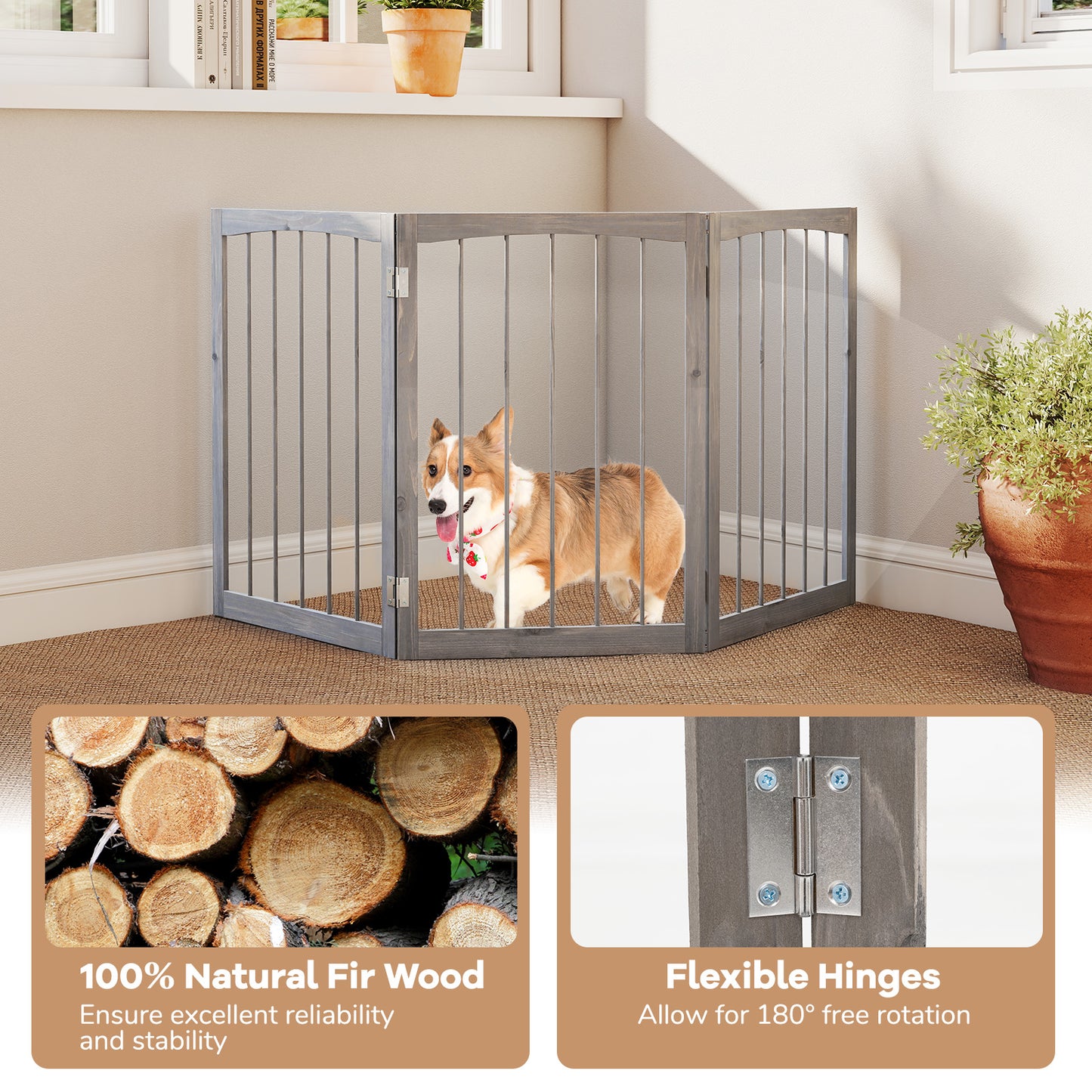 30 Inch Tall Wooden Pet Fence, For Cats And Dogs, Gray Pet Gate at Gallery Canada