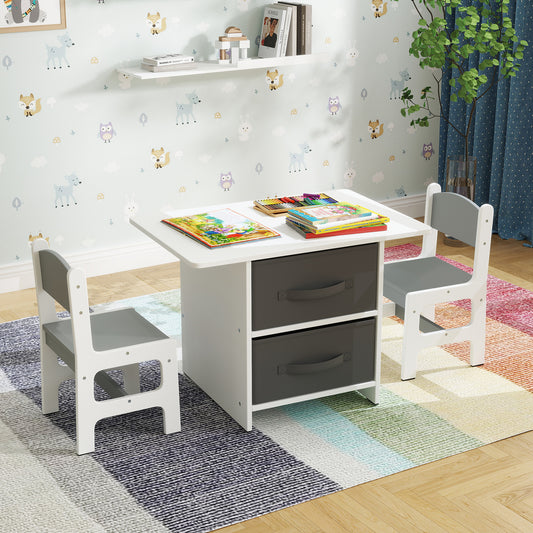 Kids Table And 2 Chairs Set, Removable Storage Drawers, White, Gray Kids Table & Chair Sets Gray & White at Gallery Canada