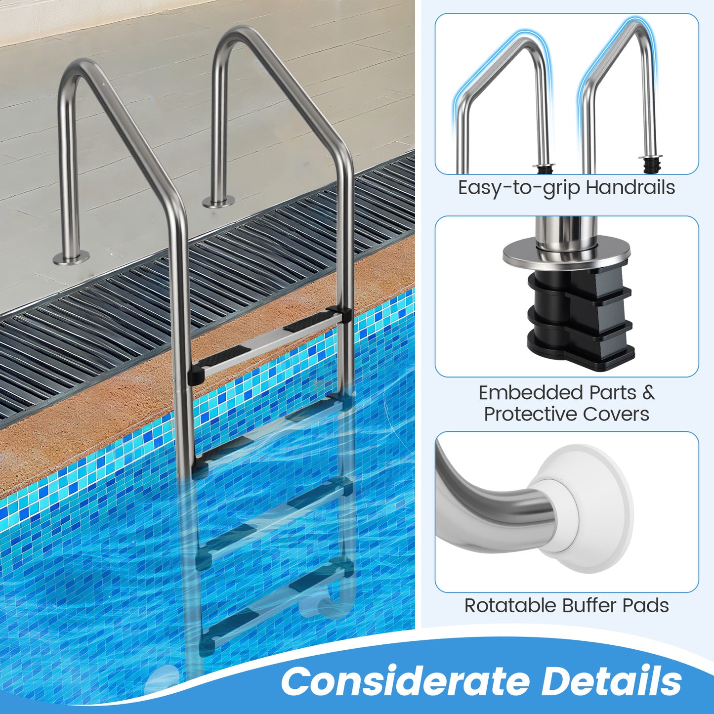 4-Step Inground Pool Ladder Stainless Steel Swimming Pool Ladder, Silver Swimming Pools at Gallery Canada