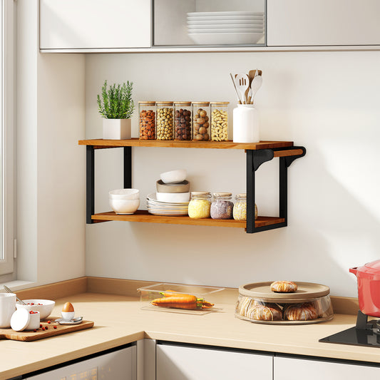 Teak Wood Wall Mounted Floating Shelves with Towel Bar, Natural Wall Cabinets Natural at Gallery Canada
