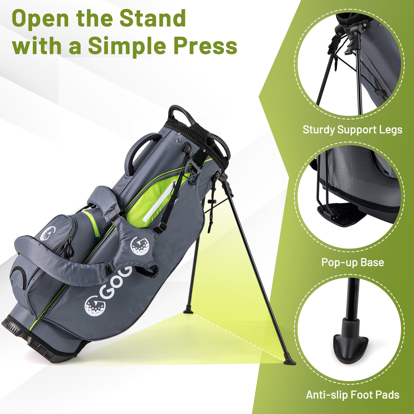 Lightweight Golf Stand Bag, 8 Way Top Dividers, 5 Zippered Pockets, Gray Golf at Gallery Canada