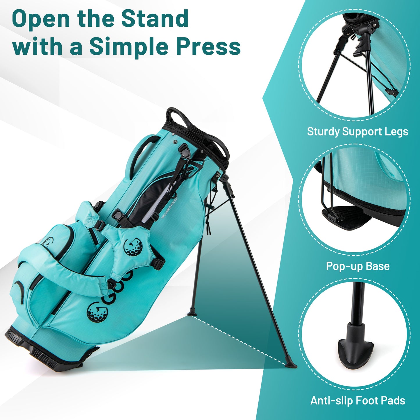 Lightweight Golf Stand Bag, 8 Way Top Dividers, 5 Zippered Pockets, Blue Golf at Gallery Canada