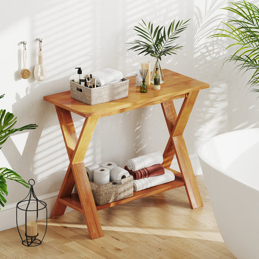 35 Inch Solid Wood Console Table With Storage Shelf, Teak Floor Cabinets Teak at Gallery Canada