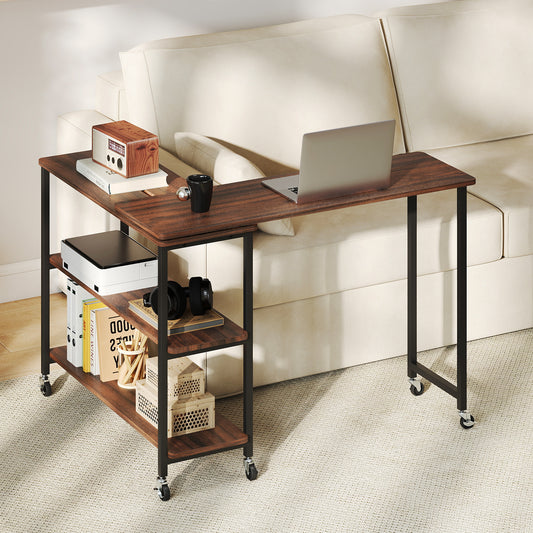 Large 360-Degree Rotating Sofa Side Table With Wheels, Storage Shelf, Walnut End & Side Tables Walnut at Gallery Canada