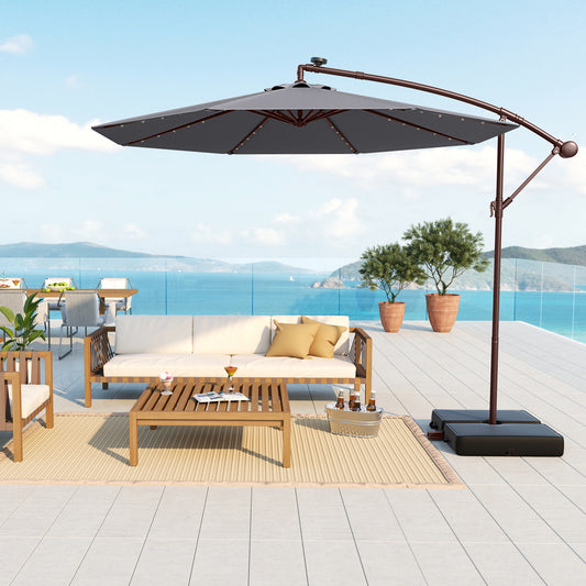 10 Ft Offset Cantilever Patio Umbrella, 40 Solar Lights, Gray Outdoor Umbrellas Gray at Gallery Canada