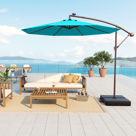 10 Ft Offset Cantilever Patio Umbrella, 40 Solar Lights, Turquoise Outdoor Umbrellas Turquoise at Gallery Canada