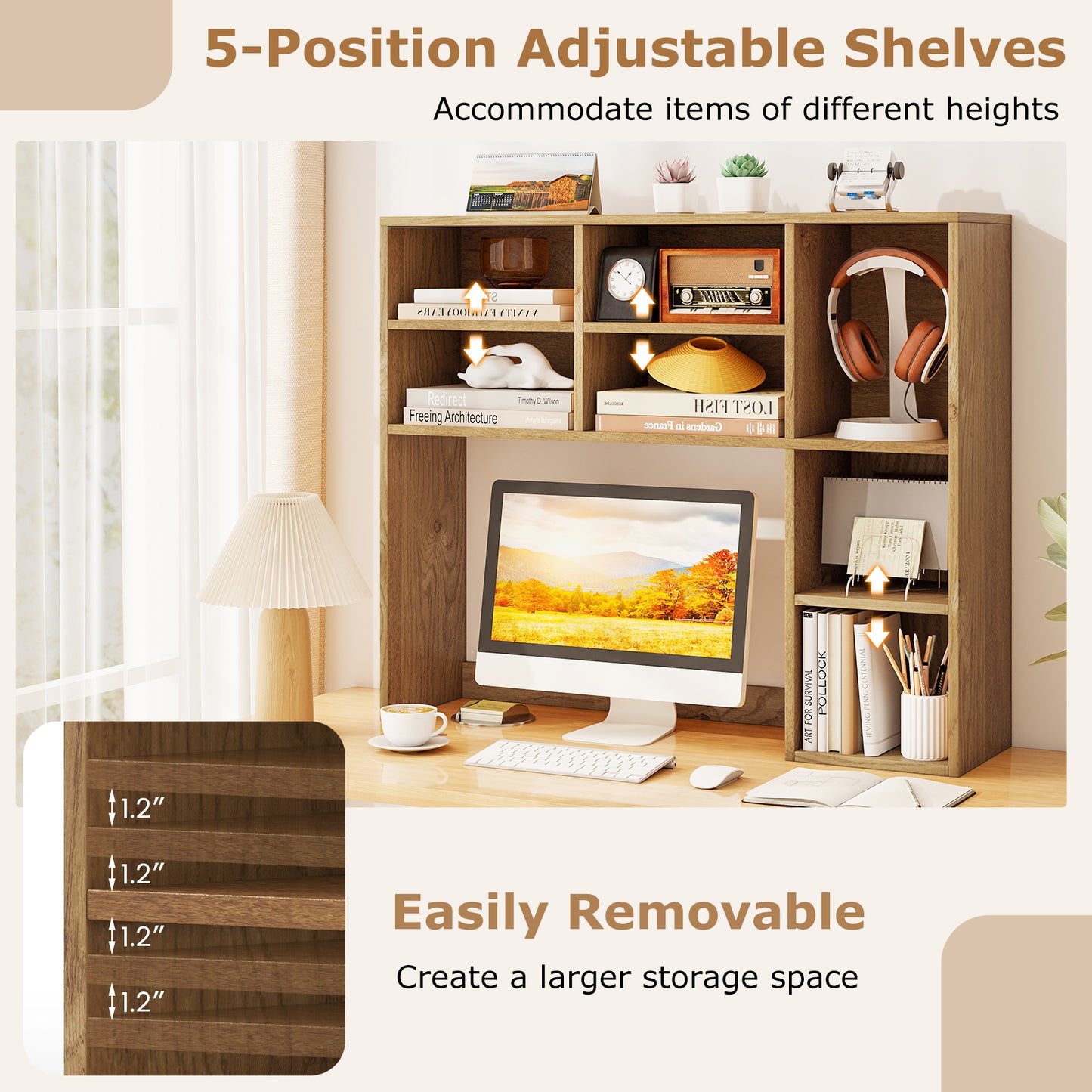 Desktop Bookshelf, 7 Open Cubbies, 3 Adjustable Shelves, Natural Bookcases at Gallery Canada