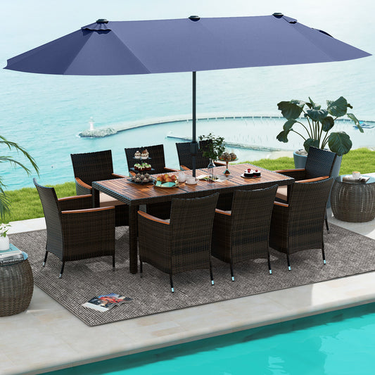 11 Piece Patio Dining Set, 15 Ft Double-Sided Umbrella, Navy Patio Dining Sets Navy at Gallery Canada