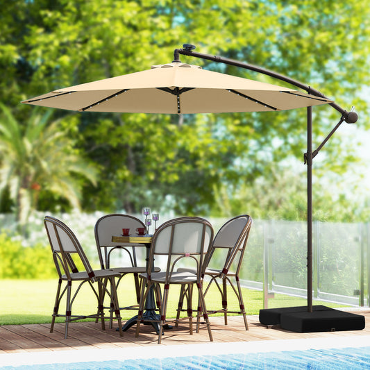 10 Feet Cantilever Umbrella, 32 LED Lights, Solar Panel Batteries, Beige Outdoor Umbrellas Beige at Gallery Canada