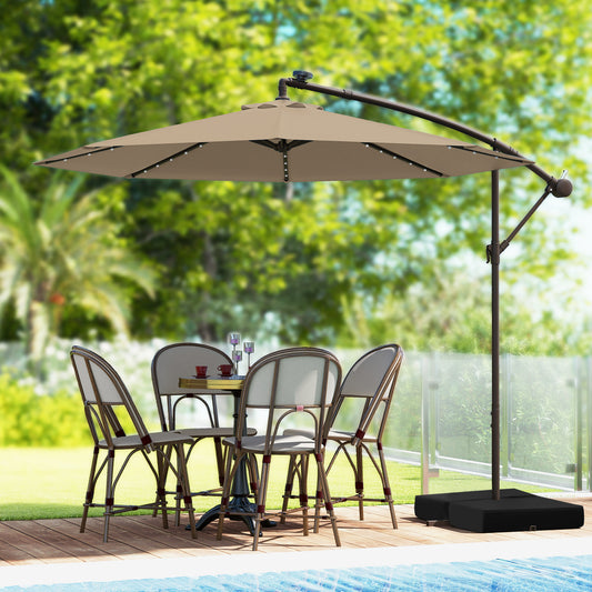 10 Feet Cantilever Umbrella, 32 LED Lights, Solar Panel, Tan Outdoor Umbrellas Tan at Gallery Canada