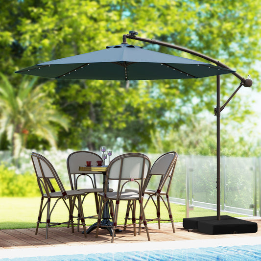 10 Feet Cantilever Umbrella, 32 LED Lights, Solar Panel Batteries, Navy Outdoor Umbrellas Navy at Gallery Canada
