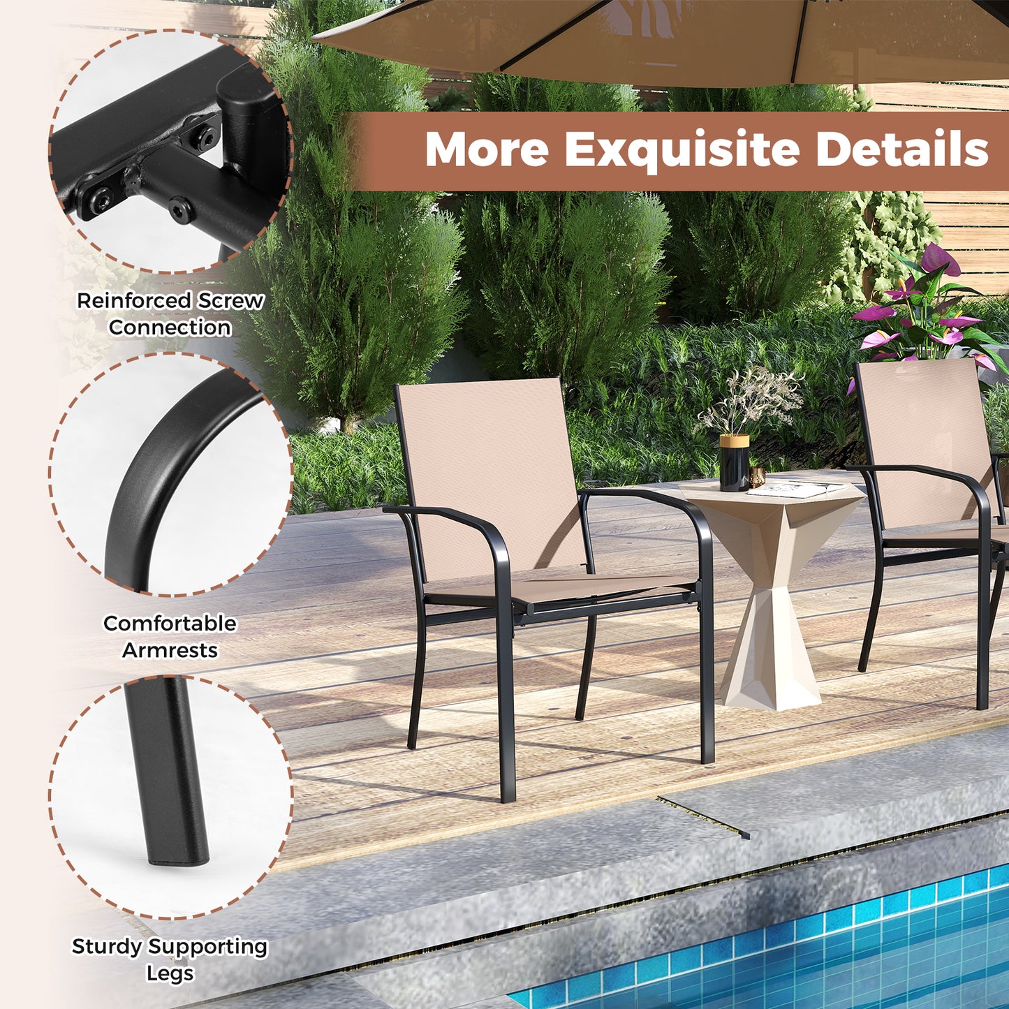 Outdoor Dining Chairs Set of 2 with High Back and Metal Frame, Coffee Patio Dining Chairs at Gallery Canada