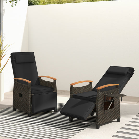 Patio Wicker Recliner Chair, Adjustable Backrest And Footrest, Black Outdoor Chaise Lounges Black at Gallery Canada