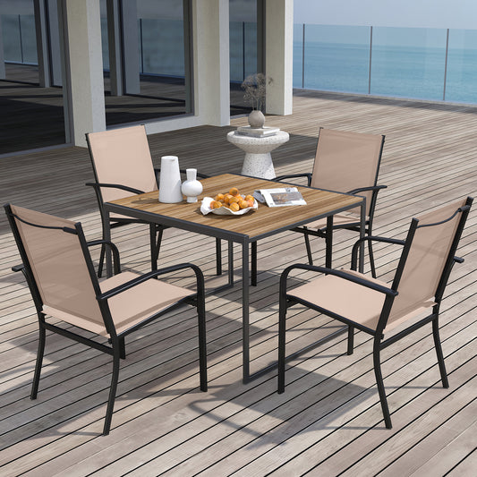 Outdoor Dining Chairs, Set of 4, High Back, Metal Frame, Coffee Patio Dining Chairs Coffee at Gallery Canada