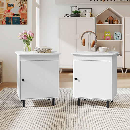 Mid Century Nightstand With Door, Set Of 2, White Nightstands White at Gallery Canada